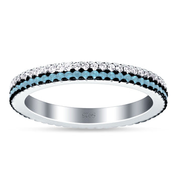 Full Eternity Rings Stackable Band Round Aquamarine Cubic Zirconia 925 Sterling Silver